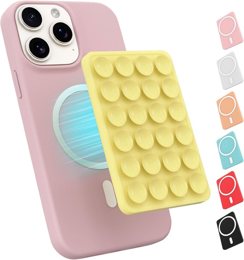 OPOM Magnetic Suction Phone Mount for MagSafe Case,Silicone Sticky Phone Grip Holder for iPhone,Removable Hands-Free Selfie/Video for TikTok & Instagram Influencer/Creator (Yellow) - Image 1